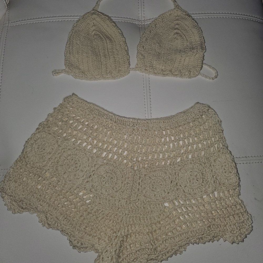 NEW Hand embroiled two pieces bathing suit